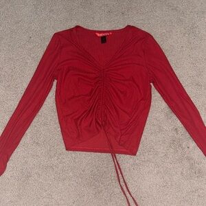 Red Ruched Long Sleeve Top